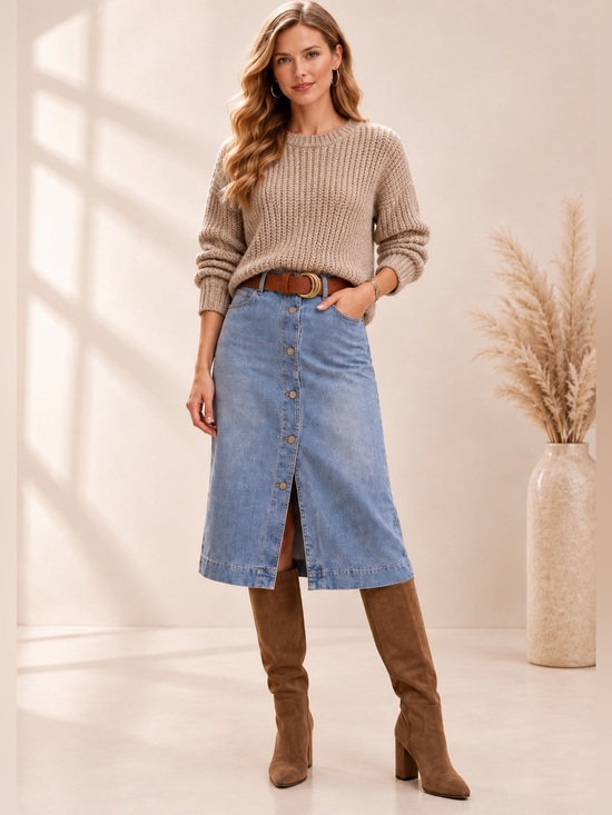one 5 one Dresses & Skirts - One 5 One Denim Midi Skirt, size medium.